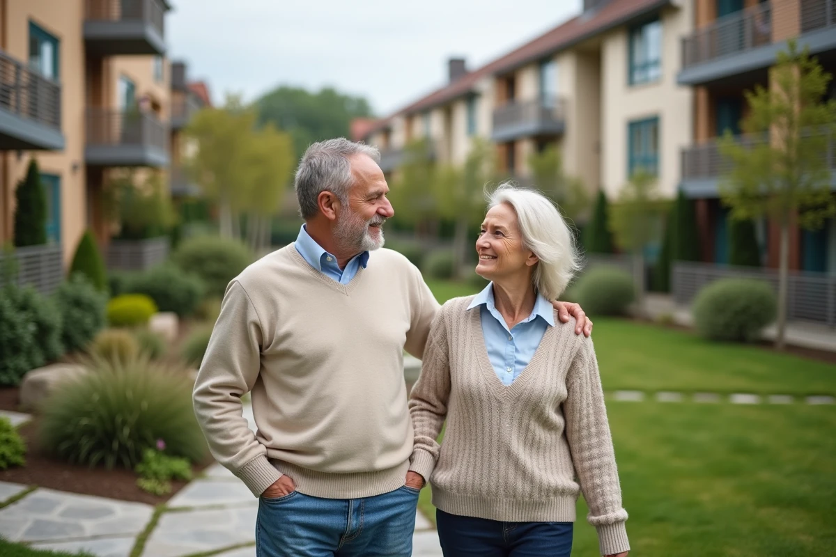 Couple dans un jardin résidentiel en promenade