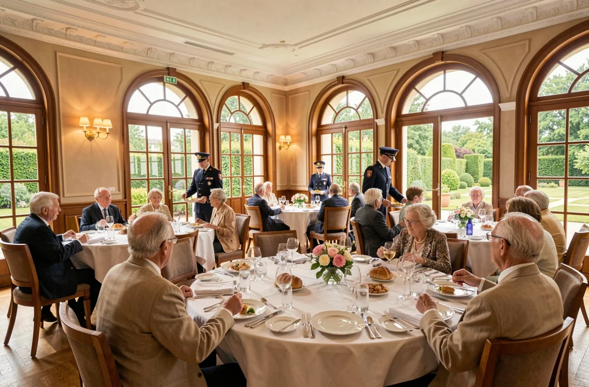 Salle à manger élégante de l'EHPAD Korian Les Balcons de Tivoli à Bordeaux avec résidents au repas