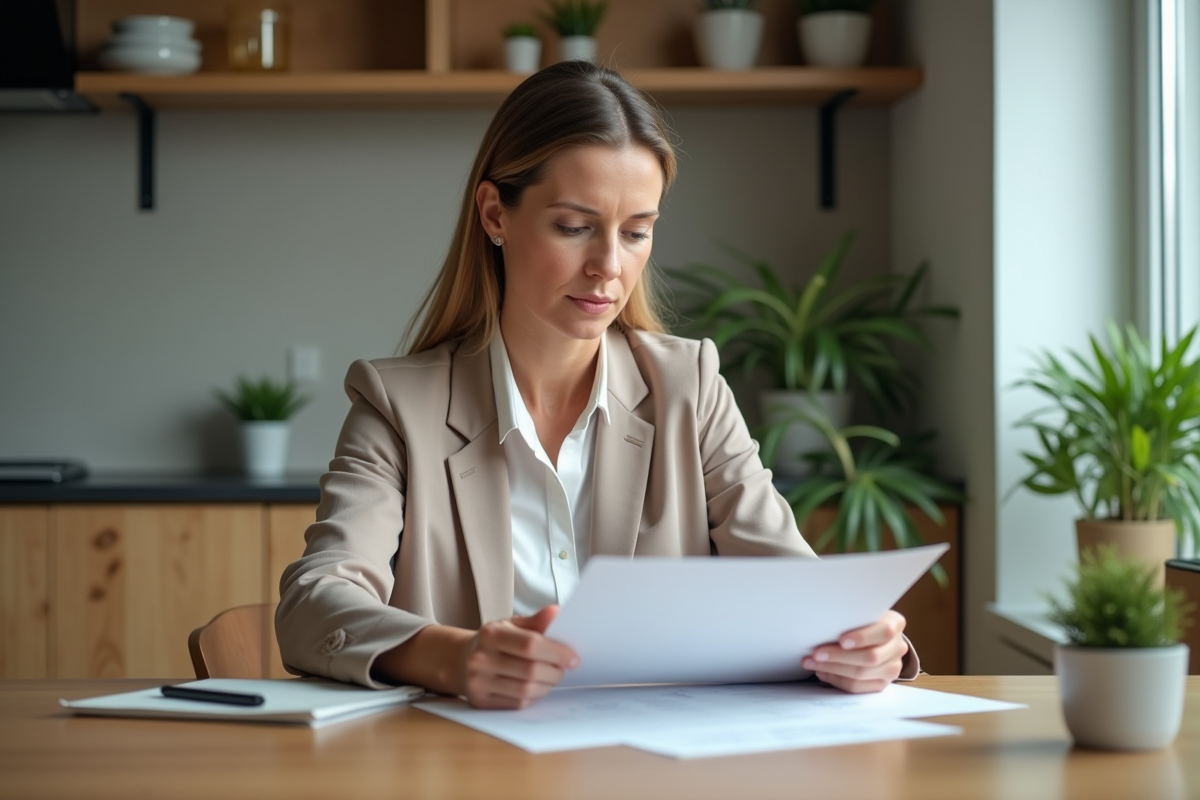 Femme d'affaires moyenne âge examine documents financiers