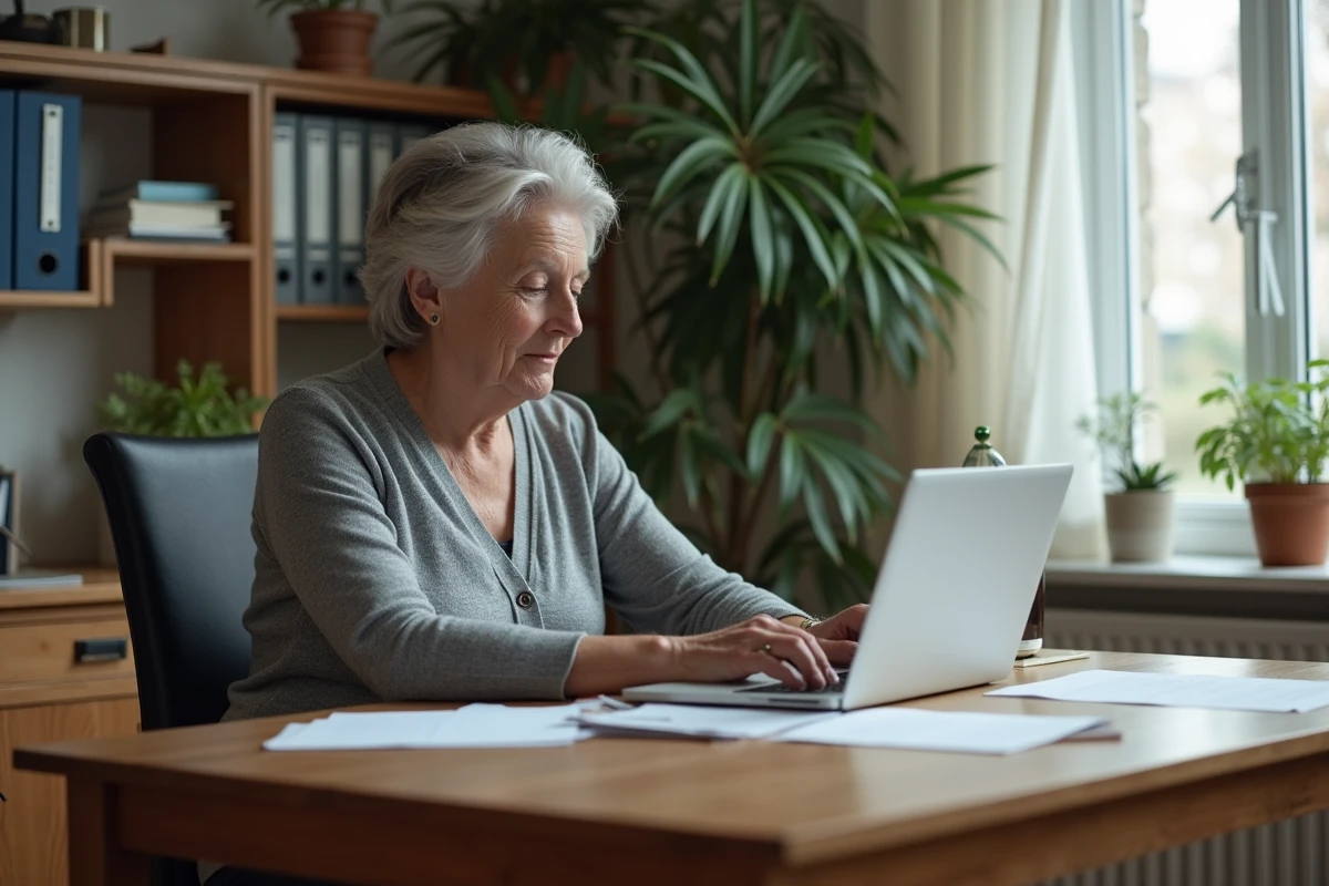 Femme d age travaille sur un ordinateur dans son bureau