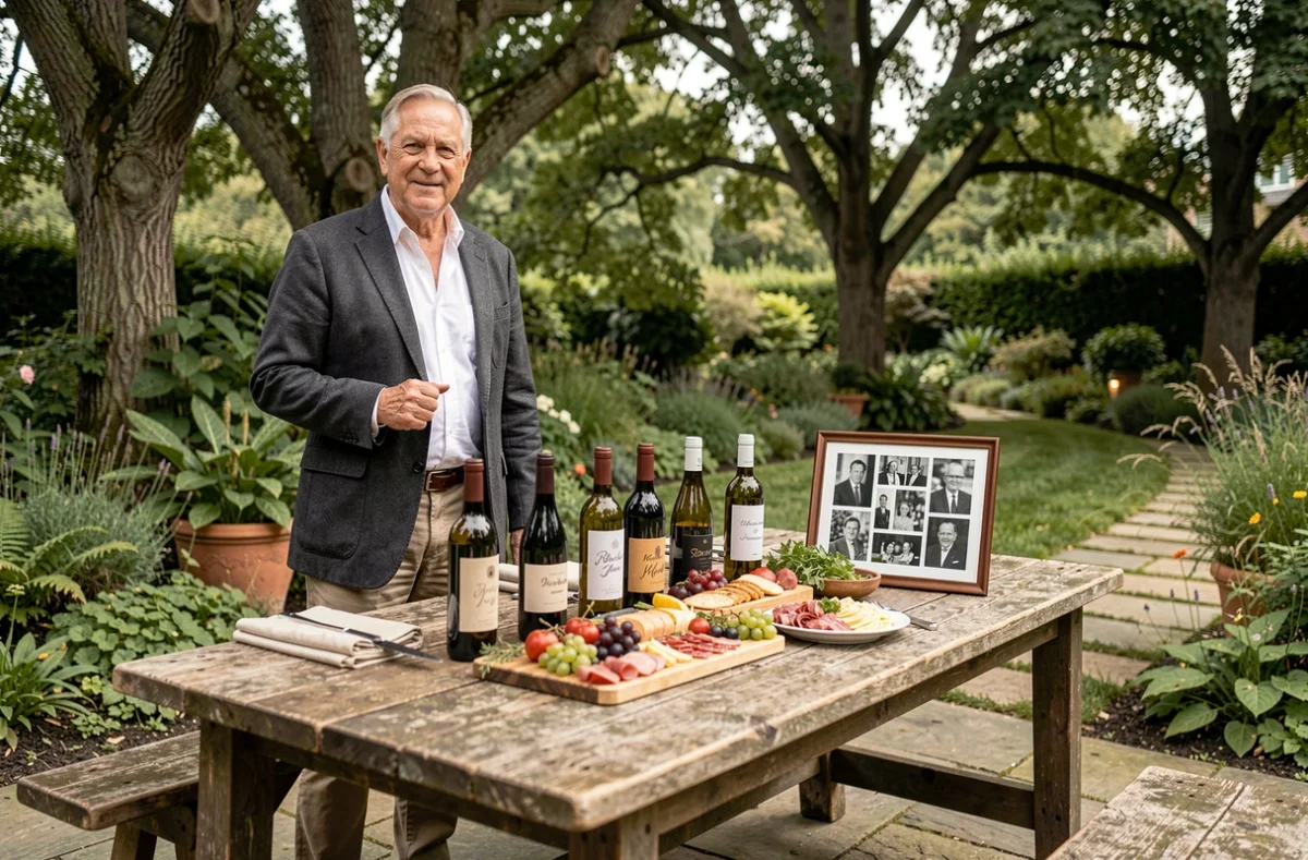 Fête d'anniversaire 70 ans en plein air avec une table personnalisée et décoration originale dans un jardin verdoyant