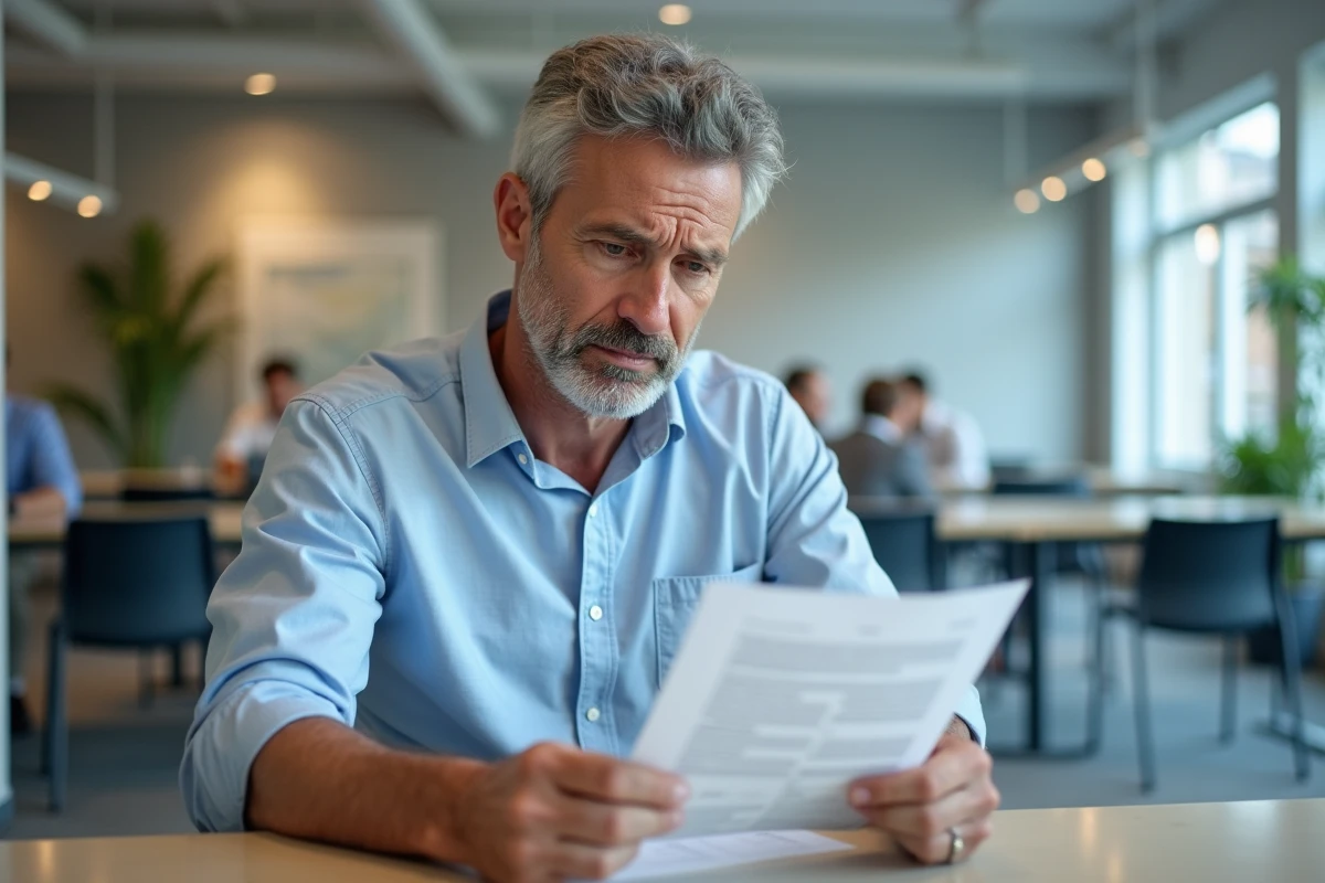 Homme vérifiant un formulaire dans un bureau public français