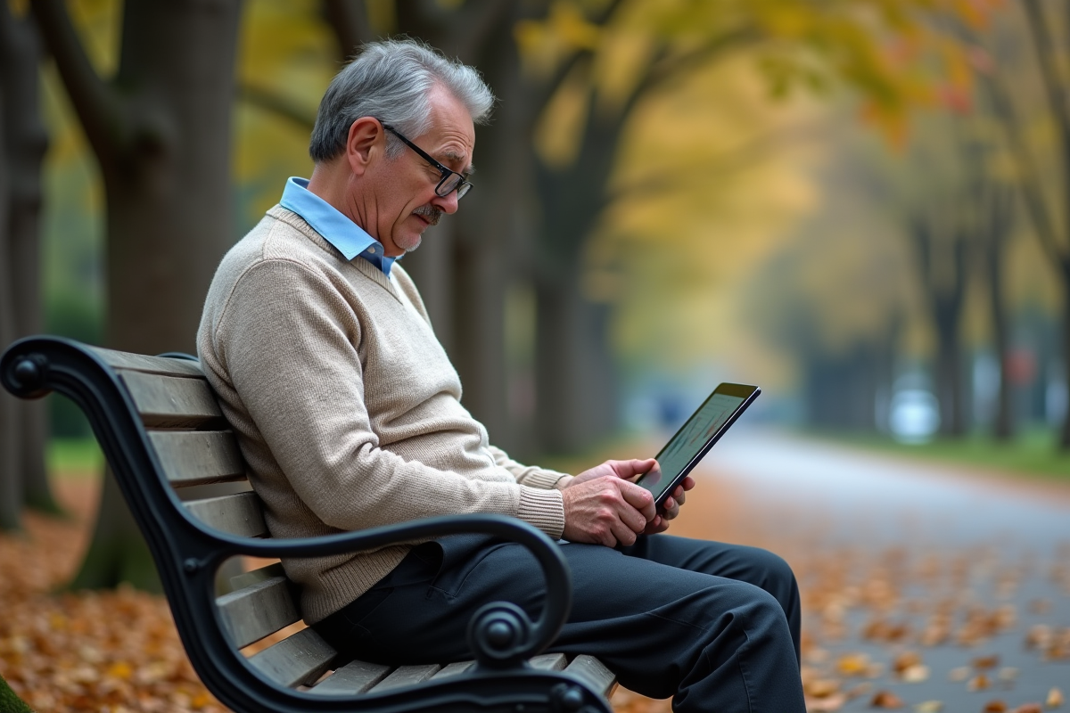 Homme étudiant des graphiques financiers en plein air