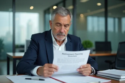 Homme d'âge moyen en bureau pour article retraite