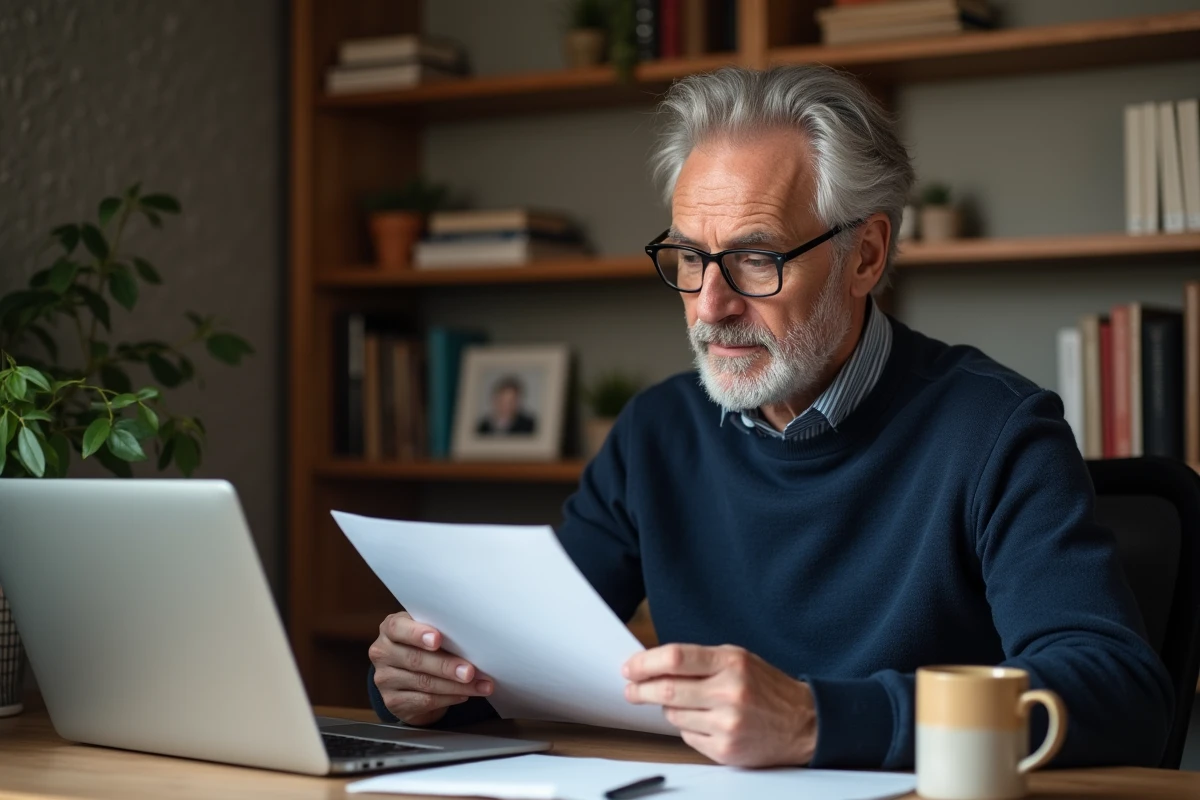 Homme âgé relisant une lettre de retraite