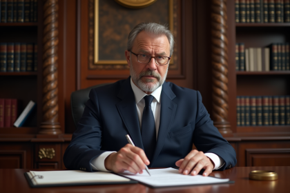 Notaire en costume dans son bureau élégant