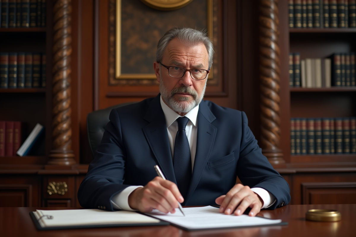 Notaire en costume dans son bureau élégant