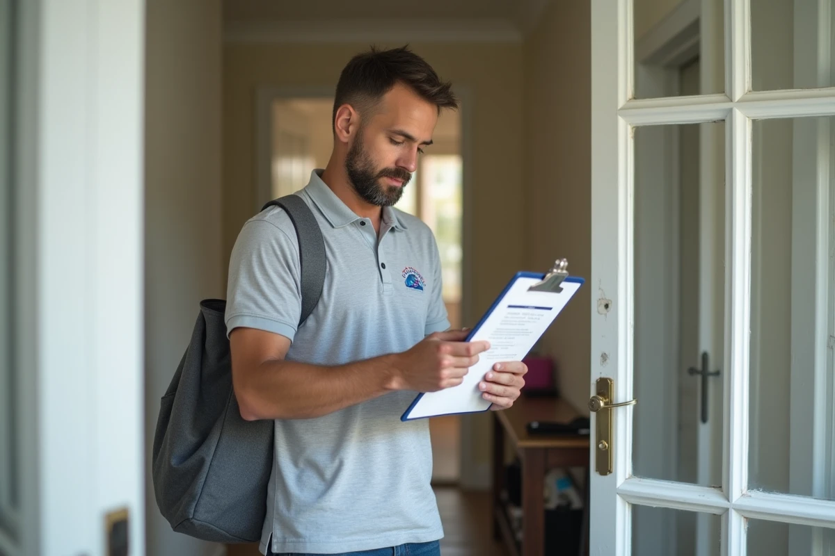 Professionnel de l'aide à domicile consultant son planning avant une intervention ADMR