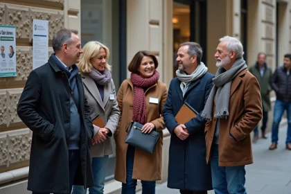 Groupe de representants syndicaux urbains en discussion